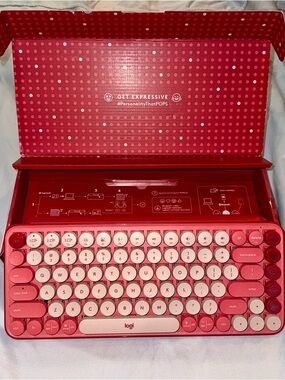 Logitech Retro Round-Key Wireless Keyboard in Red and Pink